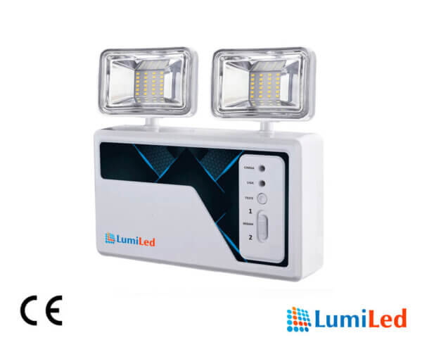 Iluminação de Emergência LED - 3.000 Lúmens com 2 Faróis